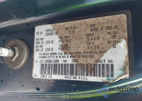 1994 Dodge Dakota from USA, damaged, VIN 1B7FL26X3RW110200